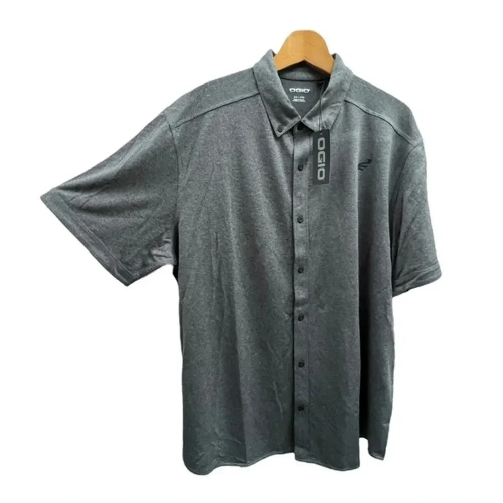 OGIO Men’s Short Sleeve Charcoal Gray Golf‎ Shirt Button Up Polo​​